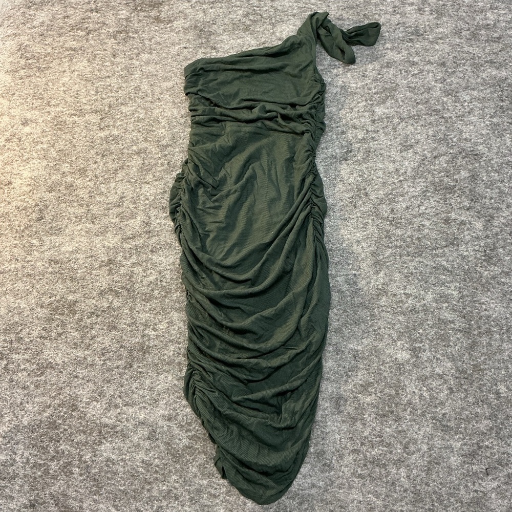 Majorelle Green Halter Synched Gathered Split Seam Dress A42